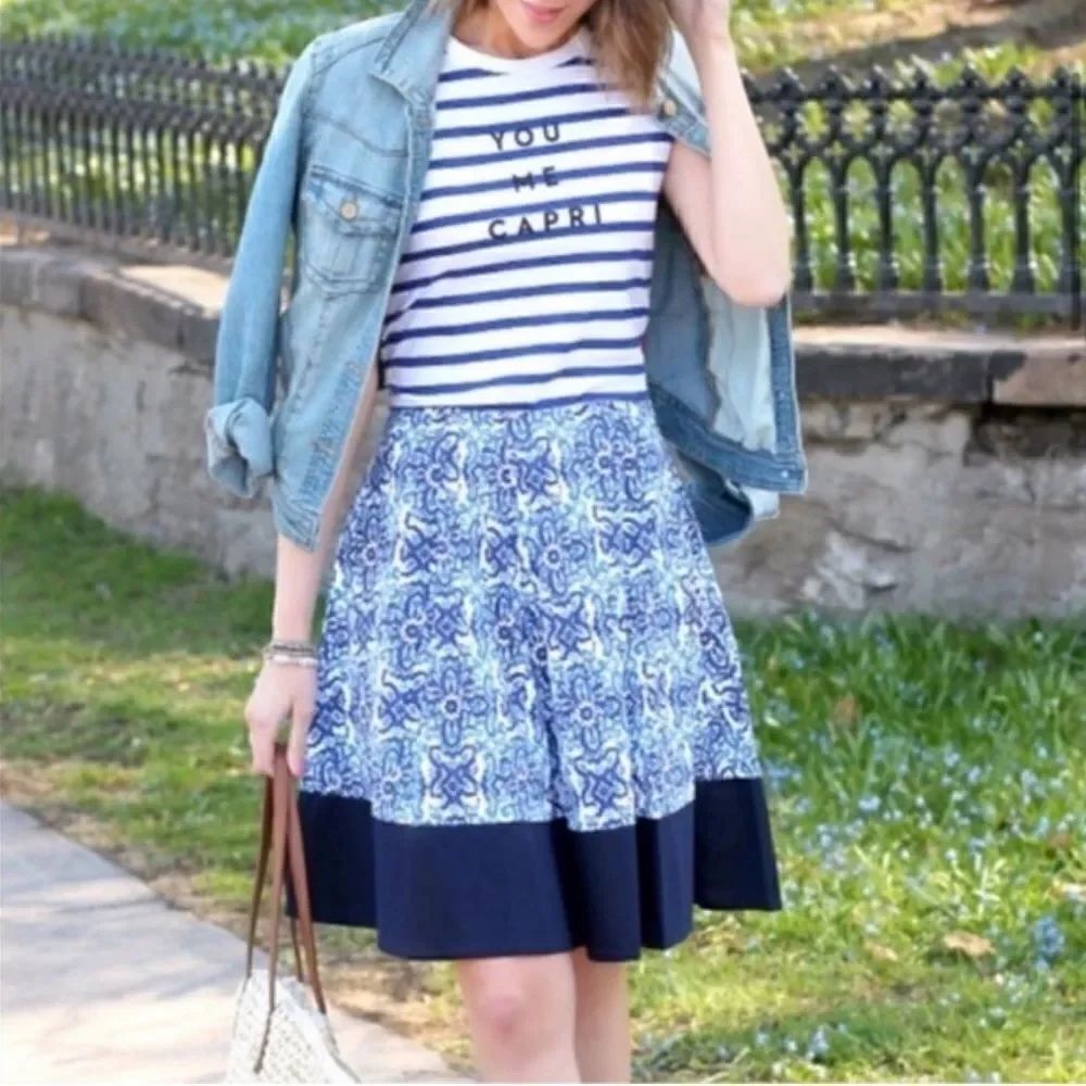 Milly for Design Nation Grecian Tile Print Blue Skirt Women's Size S